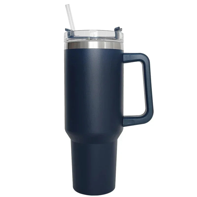 40 oz Insulated Stainless Steel Travel Mug with Handle, Lid, and Straw