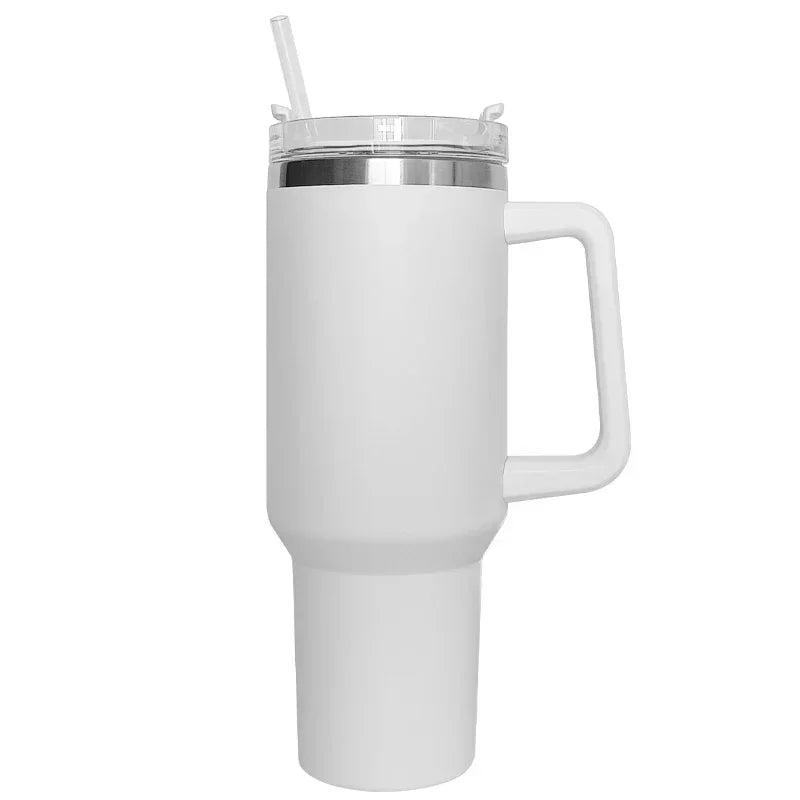 40 oz Insulated Stainless Steel Travel Mug with Handle, Lid, and Straw