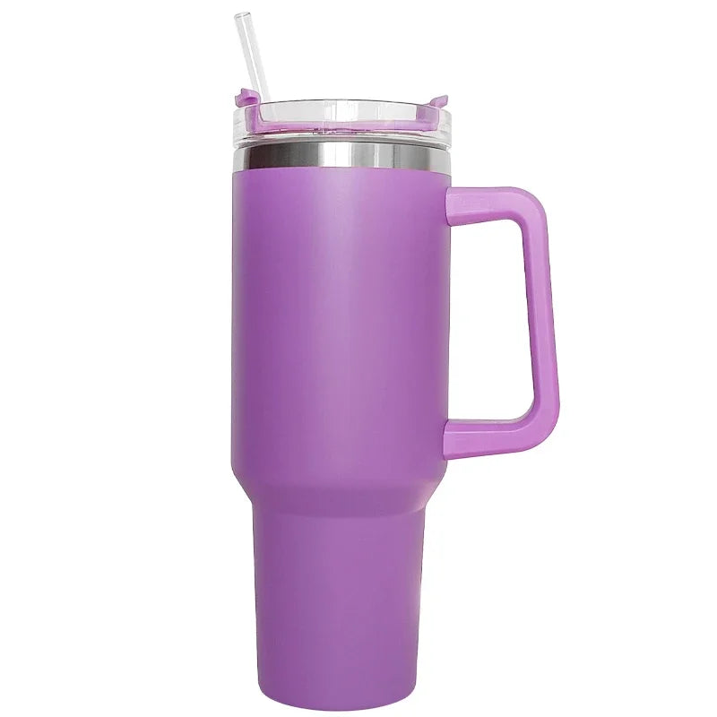 40 oz Insulated Stainless Steel Travel Mug with Handle, Lid, and Straw