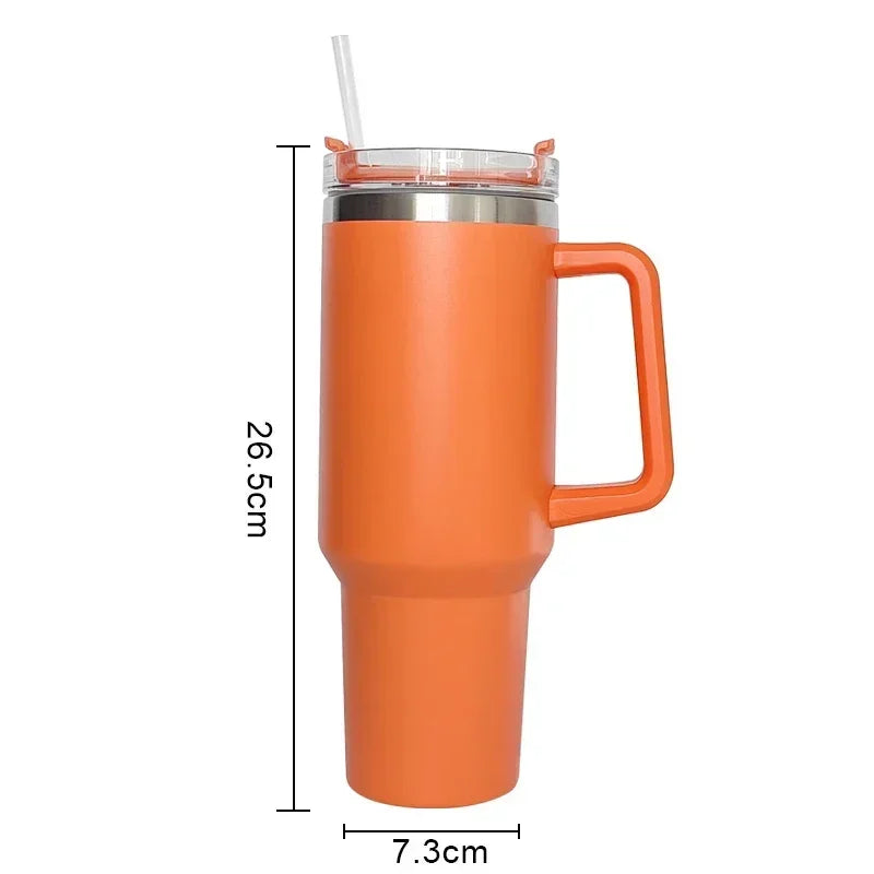 40 oz Insulated Stainless Steel Travel Mug with Handle, Lid, and Straw