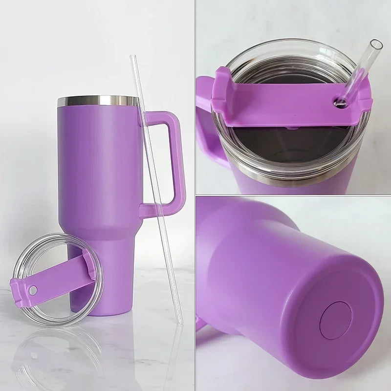 40 oz Insulated Stainless Steel Travel Mug with Handle, Lid, and Straw