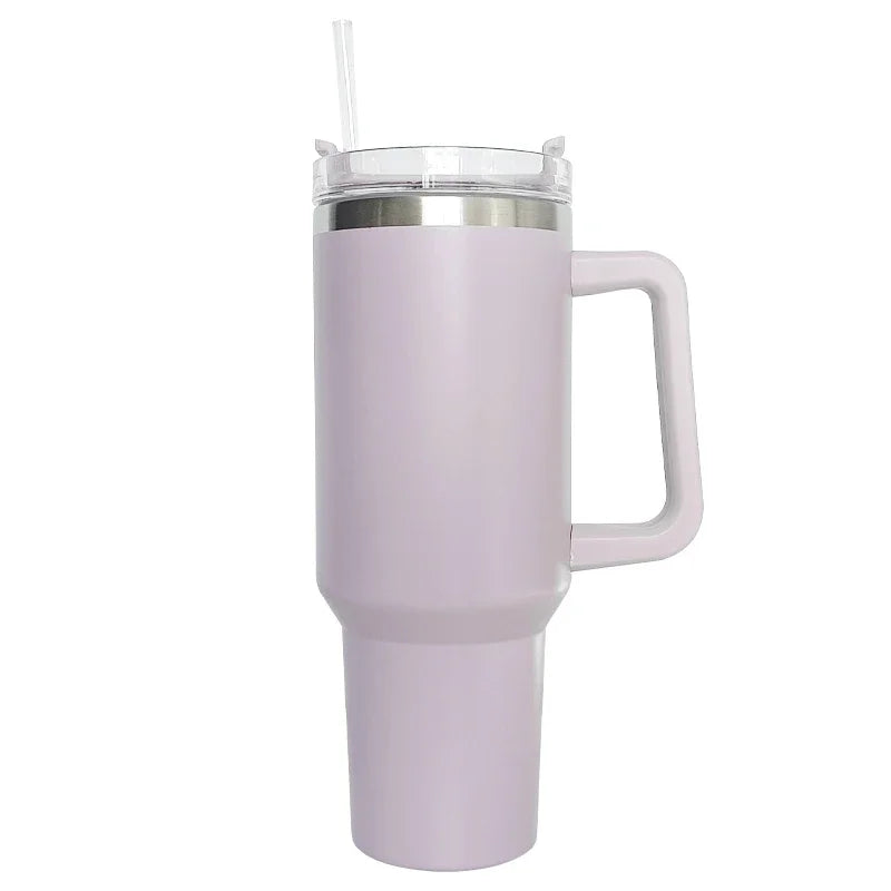 40 oz Insulated Stainless Steel Travel Mug with Handle, Lid, and Straw