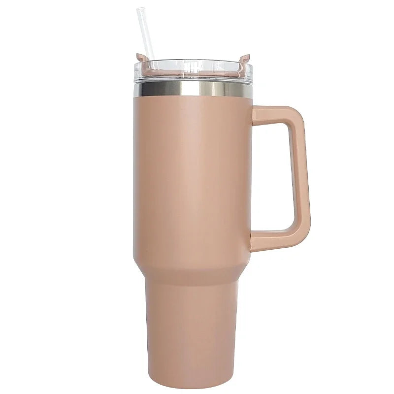 40 oz Insulated Stainless Steel Travel Mug with Handle, Lid, and Straw