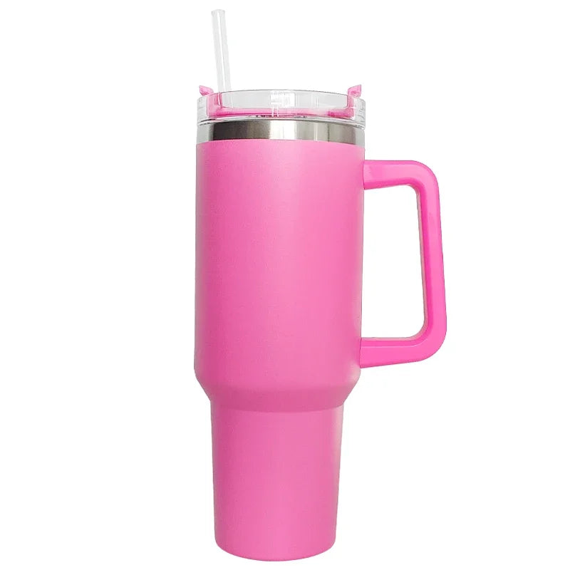 40 oz Insulated Stainless Steel Travel Mug with Handle, Lid, and Straw