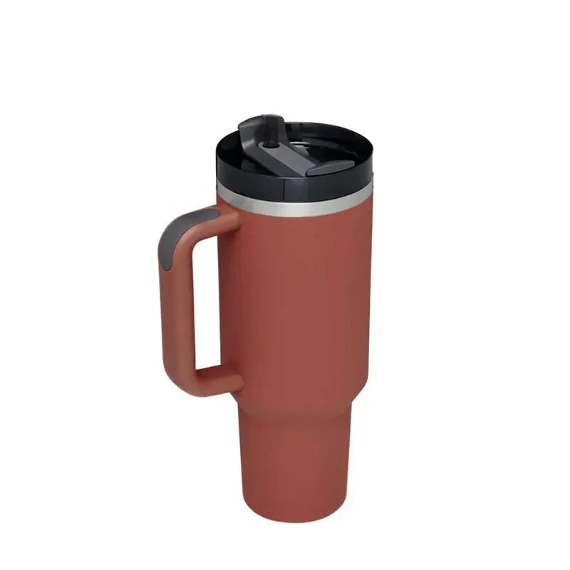 40 oz Insulated Stainless Steel Travel Mug with Handle, Lid, and Straw