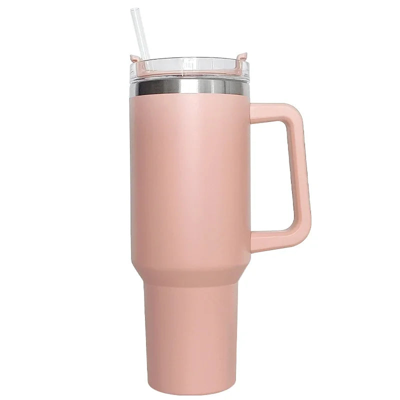 40 oz Insulated Stainless Steel Travel Mug with Handle, Lid, and Straw